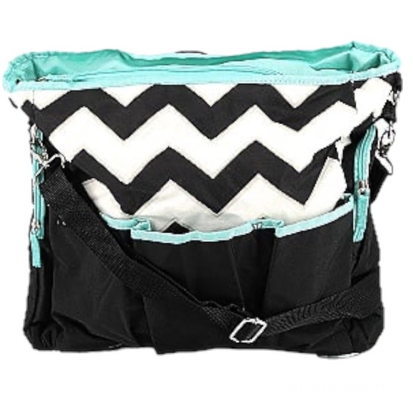 iPack baby black, white, & teal blue chevron babydiaper bag great used condition - Picture 2 of 9